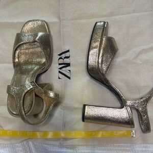 Zara Metallic Gold Block Heel Sandals